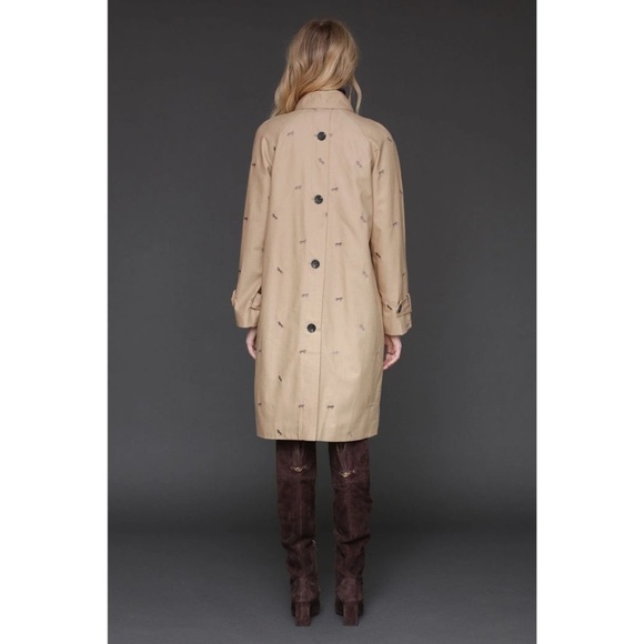AVEC LES FILLES Cotton Blend Embroidered Equine Horses Trench Coat - Picture 4 of 10